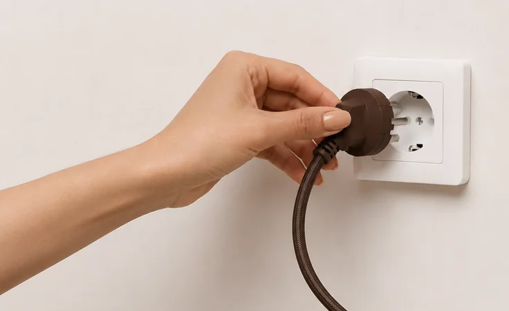 Chocolate Brown Roamboard being plugged into a European wall socket